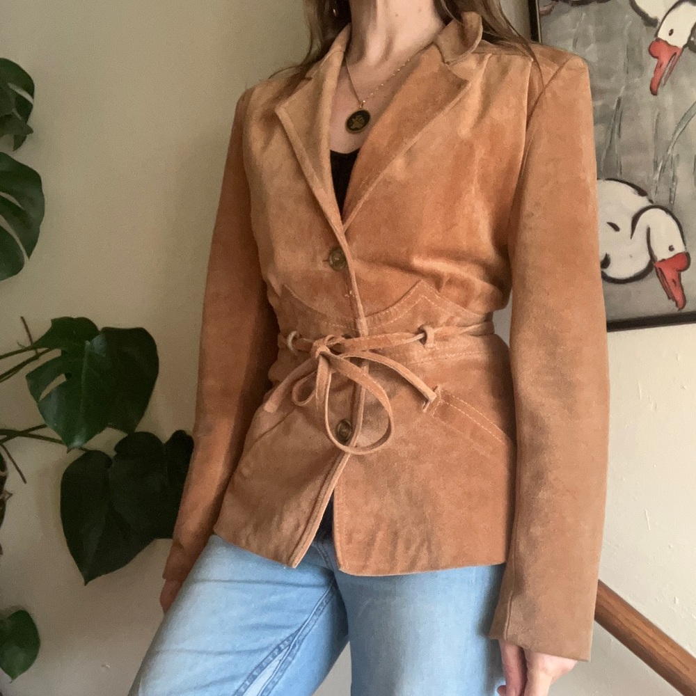 Vintage 70s Winlit Suede Genuine Leather Tie Waist Western Jacket XS/S